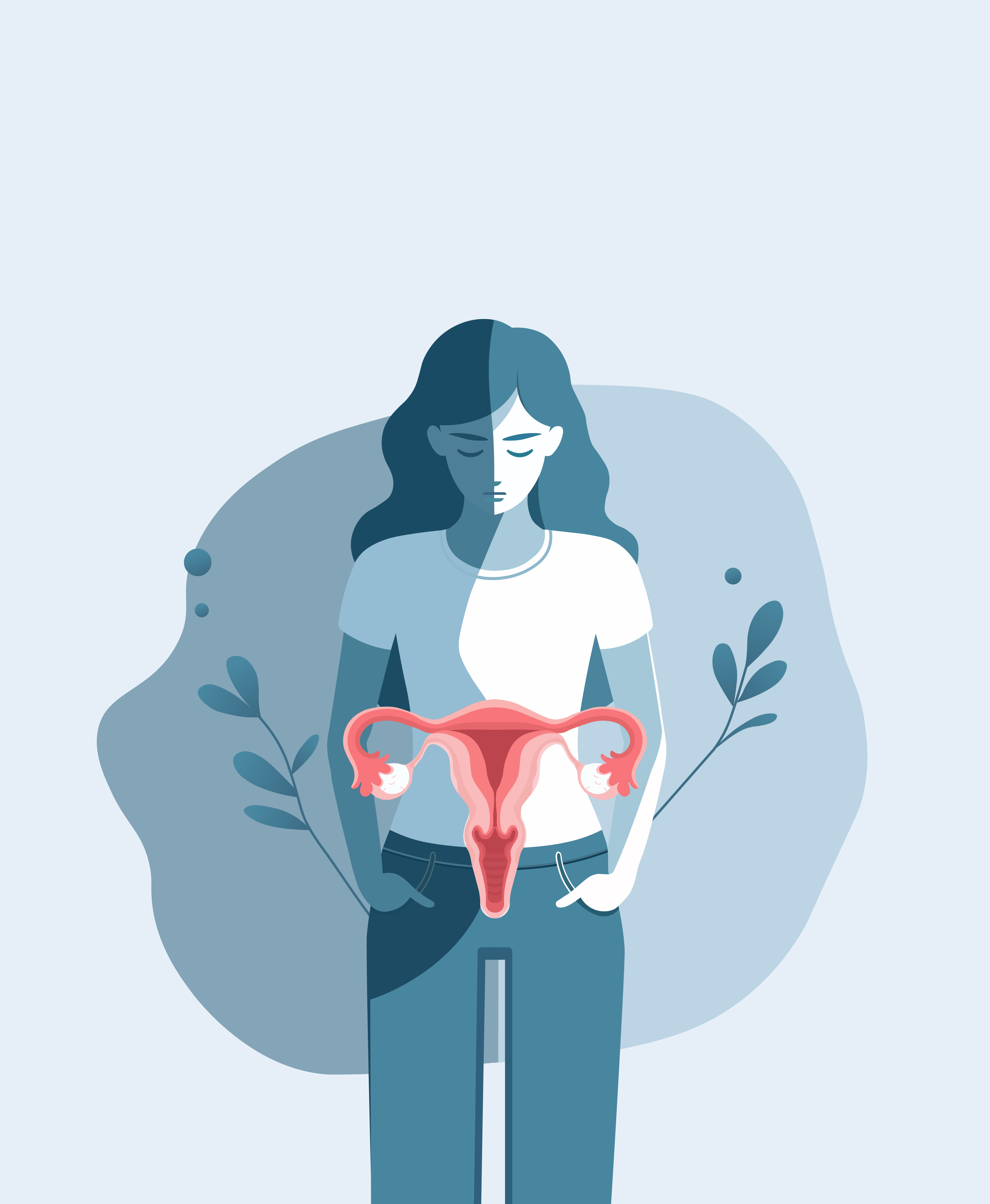 Grafische Darstellung der weiblichen Geschlechtsorgane zur Veranschaulichung von Endometriose.